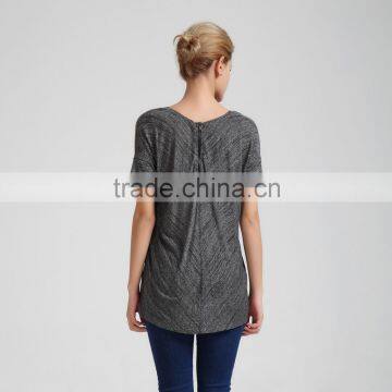 Women's Zipped V Neck Knit Slub Jersey Top With Cuff Sleeves photo-3