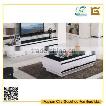 hot sale fashionable living room furniture, high gloss wooden center table and tv stand in black and white color