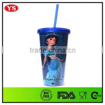 promotion insulated double wall 16oz plastic tumbler with glitter insert