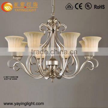 Luxury Living Room or Hotel glass wrought iron chandelier,simple style wrought iron chandelier