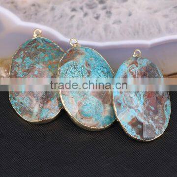 Fashion Agate Druzy Pendant, Gold Plated edged Oval shape Slab Stone Pendant, Faceted Agate Gem stone Pendants For Jewelry