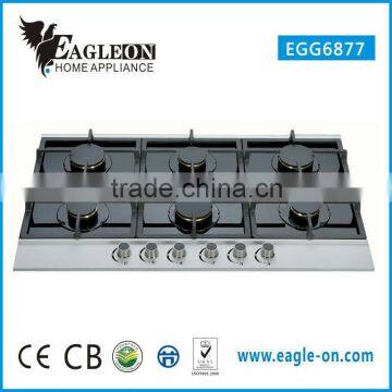 EGG6877 87cm temper glass built-in gas stove/ gas hobs / gas cooktop/ 6 Sabaf burners