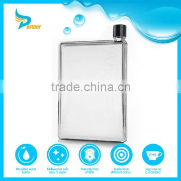 notebook flat portable fashion high quality food grade eco-friendly plastic water bottle