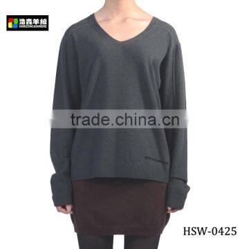 Black Loose Cashmere Sweater, V Neck Loose Women Cashmere Sweater