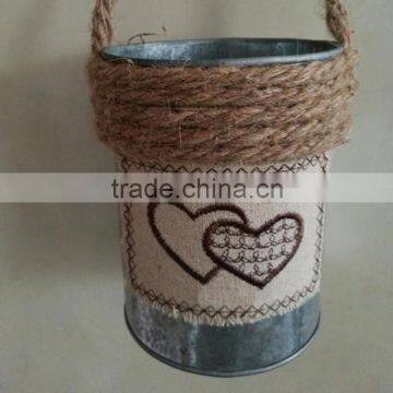 Round Mini Metal Planter Pot Rustic Metal Bucket Vase Holder