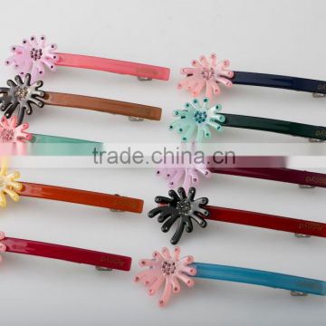 Colorful rhinestone hair ornament plain french barrette wholesale flower shape hair barrette