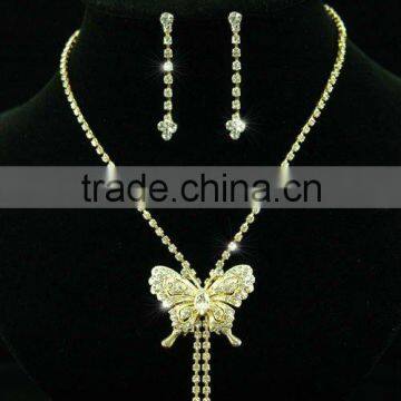 Butterfly Crystal Gold Plate Necklace Earrings Set CS1064