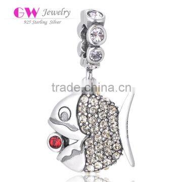 S345 Globalwin 925 Silver and CZ Fish Charms Silver Bracelet Charm Pendant