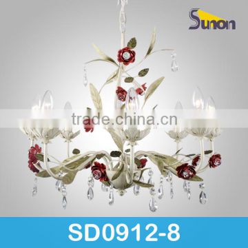 8 light clear crystal chandelier/drak red flower decorative chandelier/girl room beautify light