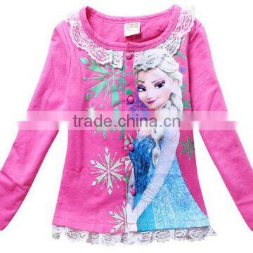 fashionable 3d clothes princess Elsa t shirt frozen girl kids summer long sleeve frozen t-shirt