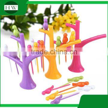 Eco Plastic Tableware Kid Cartoon Tree Birdie Fruit Fork Set photo-3