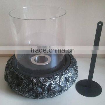 artificial composite stone fireplace with cylinder borosilicate glass