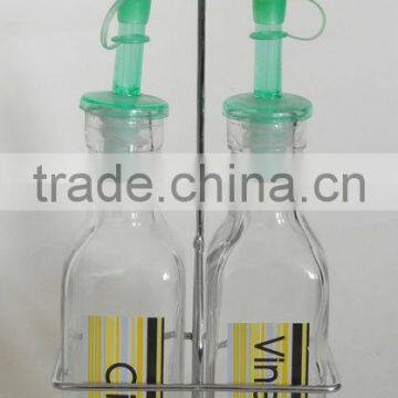 clear square glass oil bottle set with rubber blug