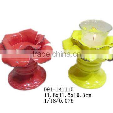 Outdoor ceramic flower candle stick holder