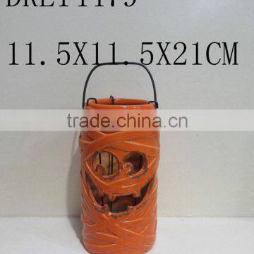 Ceramic Pumpkin Lantern With Handle Festival Holloween Decorations photo-3