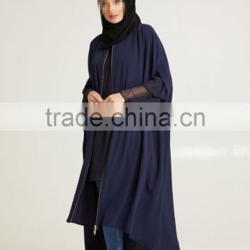 Middle East women clothing OEM islamic abaya elbow sleeve Zip front Navy Cape abaya