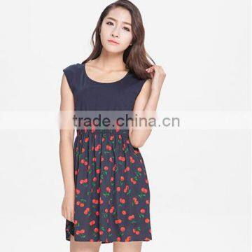 Ladies sleeveless elastic waist floral print short smart casual dress