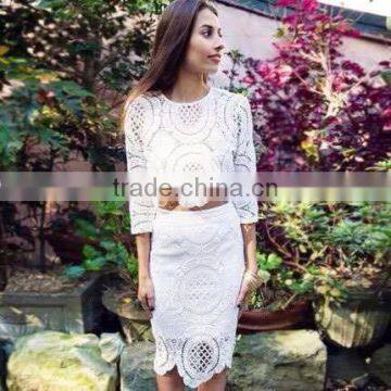 Clubwear Lace White 2015 New Arrival Half Sleeve 2 Pieces Set HL Bandage Bodycon Girl Evening Party Dress photo-2