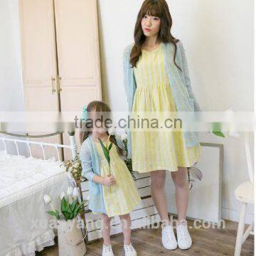 Hot Selling Wholesale Srtipe White Flower New Model Mother Daughter Matching Girl Dress photo-3