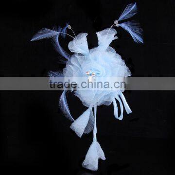 High-grade Feather Flower Hair Clip Fabric Flower Brooch Wedding Dress Flowers Corsage Pin photo-5