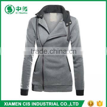 2017 Latest Fashion European Style Multi Color Women Winter Oblique Zipper Hoodie photo-2