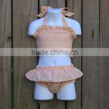 Summer Time Classical Pure Color Baby Girl's Swimsuit Two Piece Fashion Swimsuit photo-3