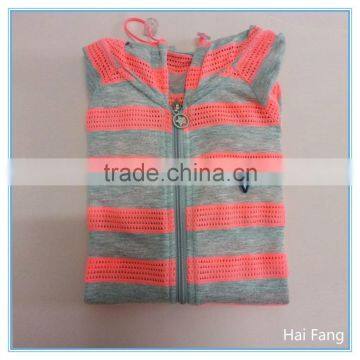 Wholesale Custom Children Girls Striped Pink and Gray Zip up Hoodies, Kids Summer Hoodies & Sweatshirts photo-5