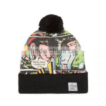 wholesale colorful fancy heat sublimation custom printed fabric knit beanie