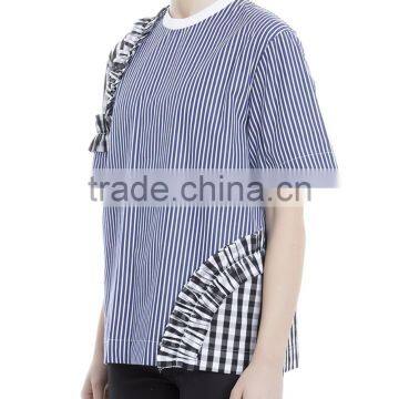 Women's 100% Cotton Blue Striped Loose Fit t Shirt With Zipper Back photo-2