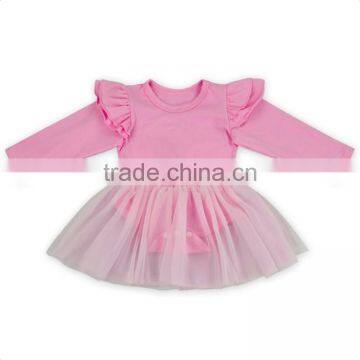 Baby girls pink 2 pcs clothes set wholesale cotton long ruffle sleeve tutu romper dress boutique clothing