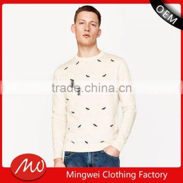 Mens plain white long sleeve animal print pullover sweater for wholesale