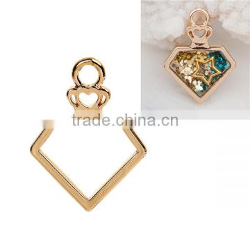 Zinc Based Alloy Open Back Bezel Pendants For Resin Diamond Shape Gold Plated