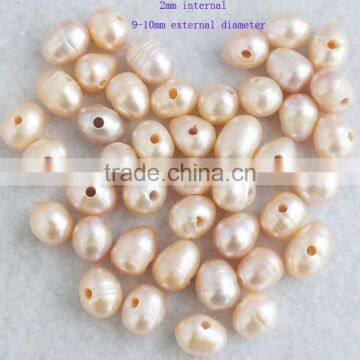 2mm Hole Pink Freshwater Pearl Beads 9-10mm
