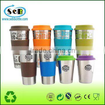 Different size Double wall Stainless steel coffee mug with silicone lid , coffee cup, office cup