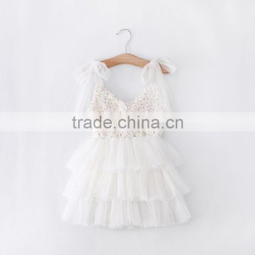 children's White ruffle lace dresses pure color ruffles kids sleevelss layers dress girl baby frock