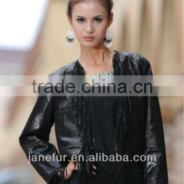 short and casual of pig leather jacket with long tassel around