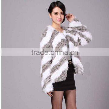 SJ075-01 Thick Knit High Quality Fashion Design Ladies Rabbit Fur Jackets