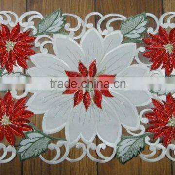 4PCS Holiday Christmas Embroidered ivory Placemats 12x18" ivory Gold, Set of 4 Pieces