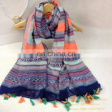 Bohemia Style Printed Voile Scarf Tassel Scarf