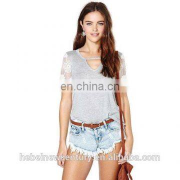 Europe And The United States Super Sexy Embroidery Lace Deep V Word Before And After The Ministry Of Splicing Sleeve Of Female T