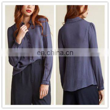 Beautiful Button Up Women Purple Rayon Fabric Shirts Blouse With Long Sleeve