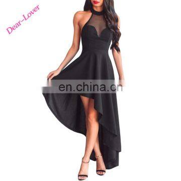 Sexy Black Sheer Mesh Decolletage Halterneck Sleeveless Women Party Dress