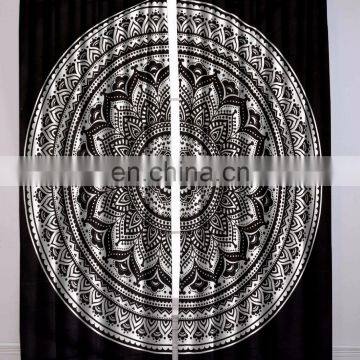 Indian Beautiful Black Ombre Mandala Curtain Set Cotton Boho Drapes Window Decor Curtain Set photo-3