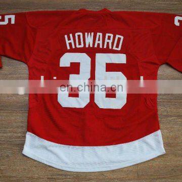 Customized #35 Red Hockey Jersey 100% polyester