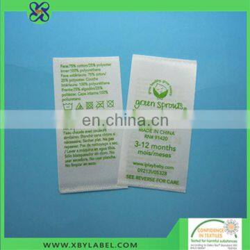 Eco-friendly care instruction printed size labels baby clothing labels