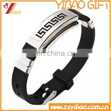 Custom engraved metal silicone bracelet with stainless steel plate