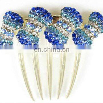 2013 newest fashion alloy bowtie rhinestone hair comb fork