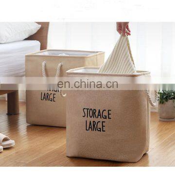 Customized jute jeans folding laundry basket for kids rope handle