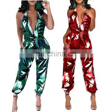 New Ladies V neck Fashion Design Stylish Women Sleeveless african printing jumpsuit