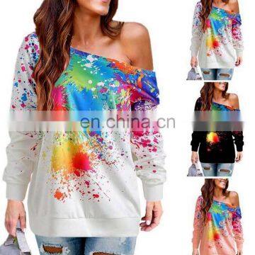 Fashion Hoodie Women Sexy Skew Neck Long Sleeve Paint Splatter Print Sweatshirt Top Blouse Sudaderas Para Mujer Hoodie Women photo-2